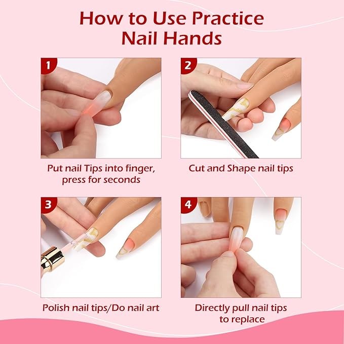 LIONVISON Practice Hand for Acrylic Nails, Realistic Silicone Nail Hand Practice, Flexible Fake Nail Mannequin Training Hand for Nail Practice, Acrylic Nail Art Practice Tool (with Visible Joints)