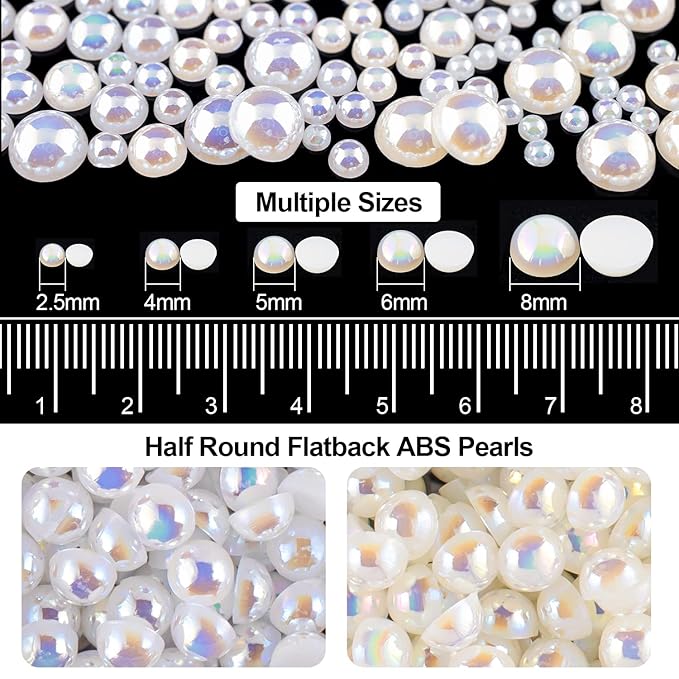 Flat Back Rhinestone+Half Round Pearl Kits Colorful Rhinestones+White AB&Beige AB Pearls with Quick Dry Makeup Glue+Picker Pencil+Tweezer for Nail Art and Face Make-up