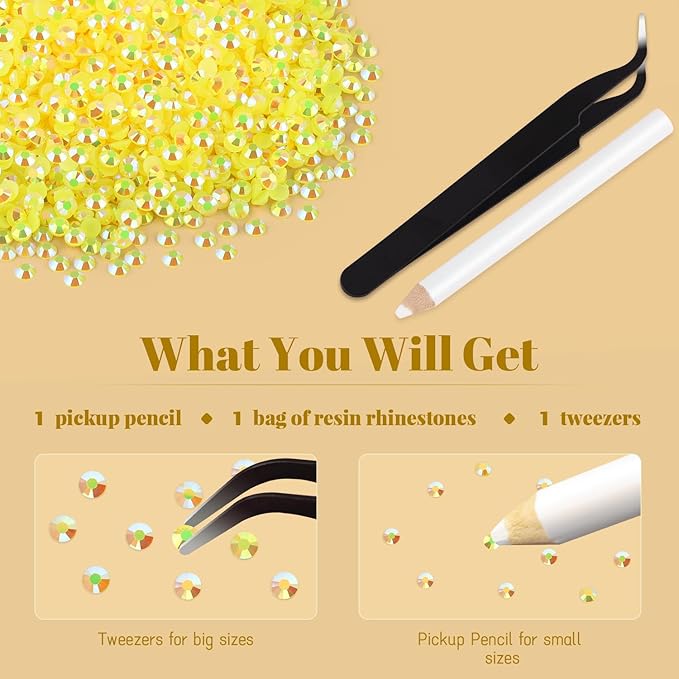 12000PCS 2mm Resin Jelly Rhinestones in Bulk (Lemon Yellow AB), Bedazzling Flatback Crystals Rhinestones for Crafting DIY Nail Decoration, Gems Diomand Charms for Tumbler Shoes Clothing Fabric