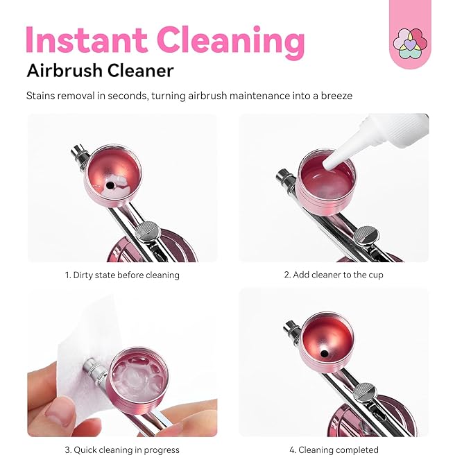 SAVILAND Airbrush Cleaner Instant Cleaning: 8.12 fl. oz Airbrush Cleaner Solution Low Odor Natural Ingredients Quickly Remove Water-Based Acrylic Paint Watercolor Airbrush Gel Nail Polish Clean Clog