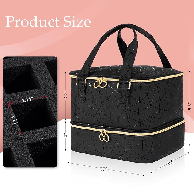 Uross Nail Polish Organizer Bag Holds 54 Bottles Nail Polish & Nail Lamp, Gel Nail Polish Organizers and Storage box for Nail Tech, Nail Kit Supplies Organizer Case-Black