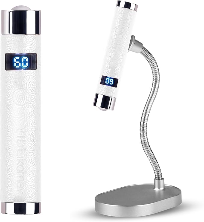 YTD Likomey Intelligent Sensor Handheld UV Light for Nail Gel with Magnetic Stand,Mini Portable Cordless Rechargeable Leather Nail Lamp with LCD Display,Fast Curing for UV Glue Builder Gel-G1 White