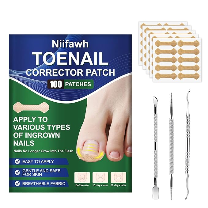 Ingrown Toenail Treatment, 100 Pcs Breathable Ingrown Toenail Strips, Toenail Corrector Patch with 3 Pedicure Tools for At-Home Pedicure and Foot Care (Style 04)