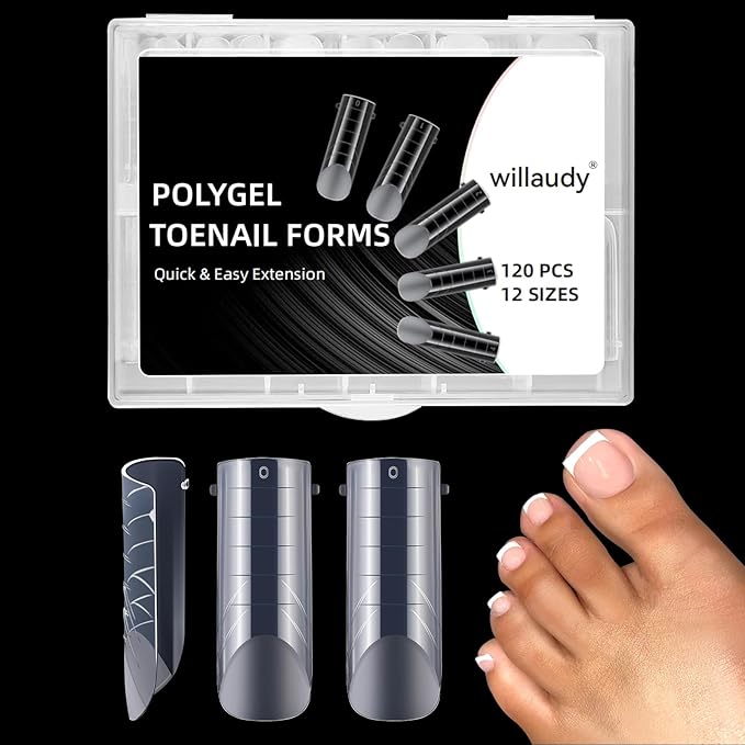 120Pcs 12 Sizes Polygel Toenail Forms for Extention Long Square Toes Dual Forms for Polygel Acrylic Nail Forms for Builder Gel Reusable Toe Nail Tips Mold
