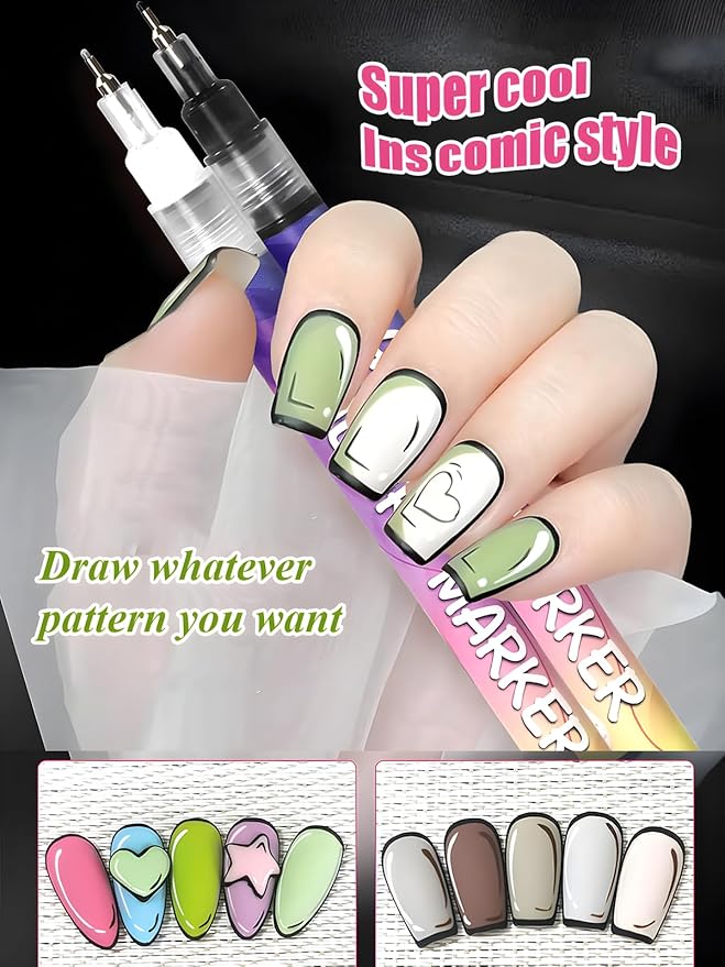 Fine Tips 3D Nail Art Pens, 12 Colors 0.5 MM Nail Marker Pens Nail Point Graffiti Dotting Drawing Painting Liner Pen for Home Salon Quickly Dry Nail Art Valentine Gift