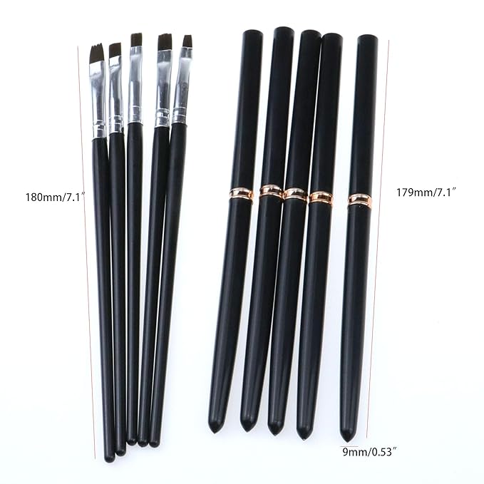 10 Pcs Nail Art Liner Brushes & Painting Art Design Pen Set, Diamond Application Rhinestone Handle, Line Dotting Drawing Sizes 7 9 11 20 25mm, Black