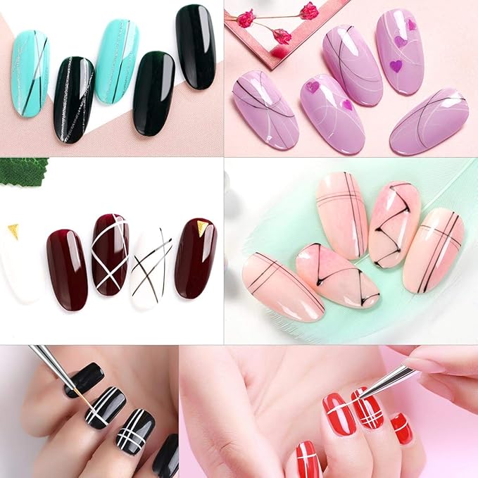 Tbestmax Professional Fine Nail Art Liner Brush UV Gel Painting Acrylic Nail Brushes Striping Brushes for Short Strokes, Details, Blending, Elongated Lines 3 pcs