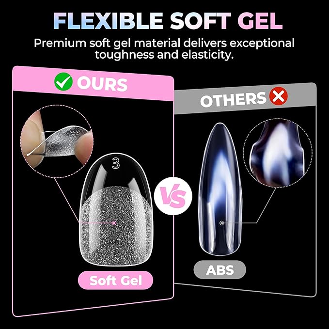 UNA GELLA Oval Gel Nail Tips Short 15 Sizes 300PCS Pre-Etched Clear Acrylic Nail Tips Easy DIY Salon Oval Almond Press On Nails Snug Fit Full False Fake Tips Extensions Long-Lasting Hold
