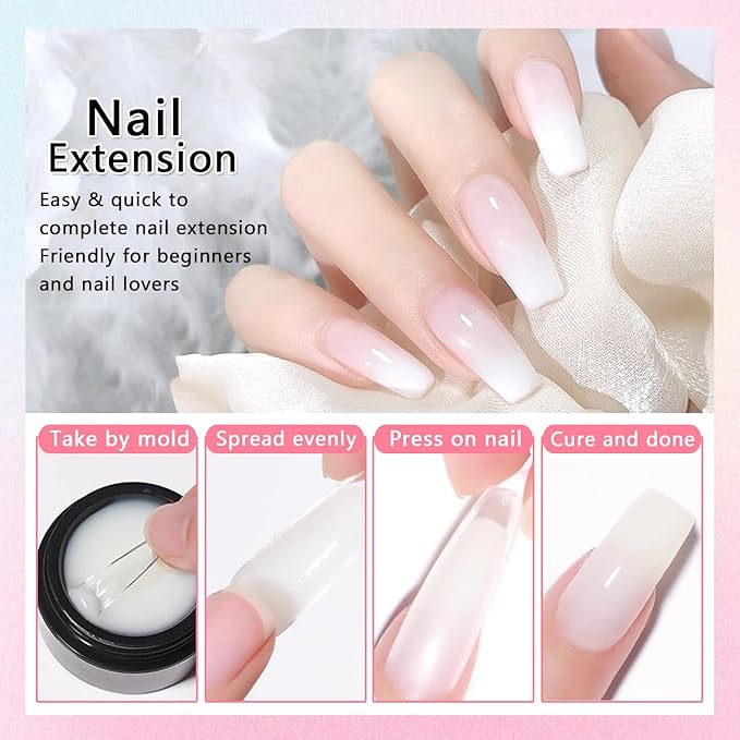 2PCS White 3D Sculpting Gel Non-Stick Hand Solid Builder Hard Gel Nail Extension Glue with Silicone Pen for Carving Patterns Decoration 3D Nail Art Manicure Home DIY