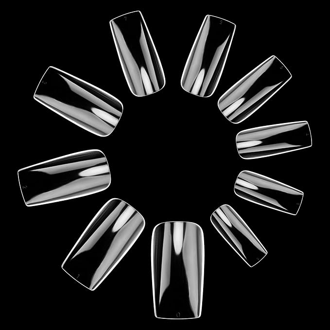 Full Cover Acrylic False Nail Tips, 500PCS Fake Nail Shape Artificial False Nails Tips 10 Sizes with Case for Nail Art Salons and Home DIY(Clear)