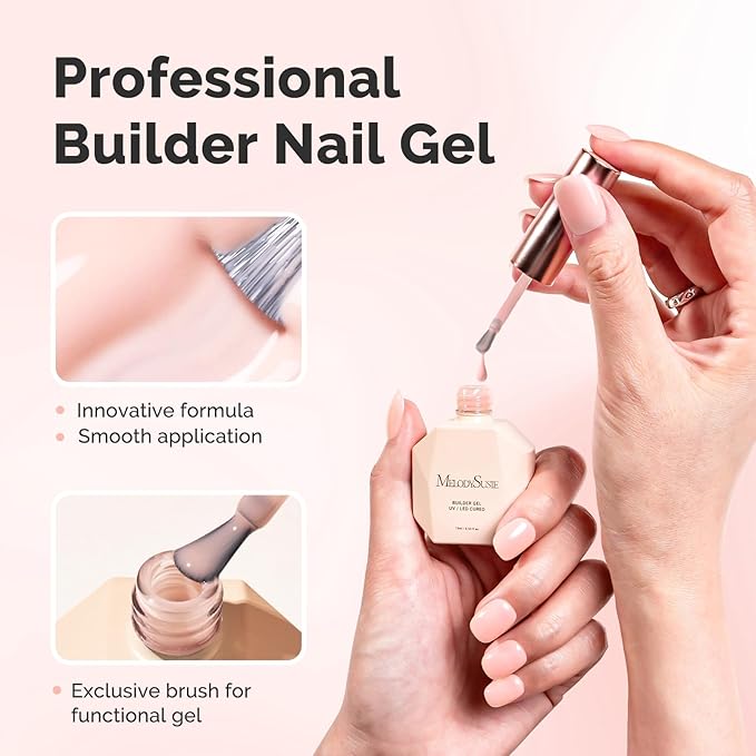 MelodySusie Builder Nail Base Gel Nude Builder Gel for Nails Thickening, Soak Off UV Gel,Extension Gel Rhinestone Nail Glue Gel in a Bottle for Nail Art Design Gift for Women-018