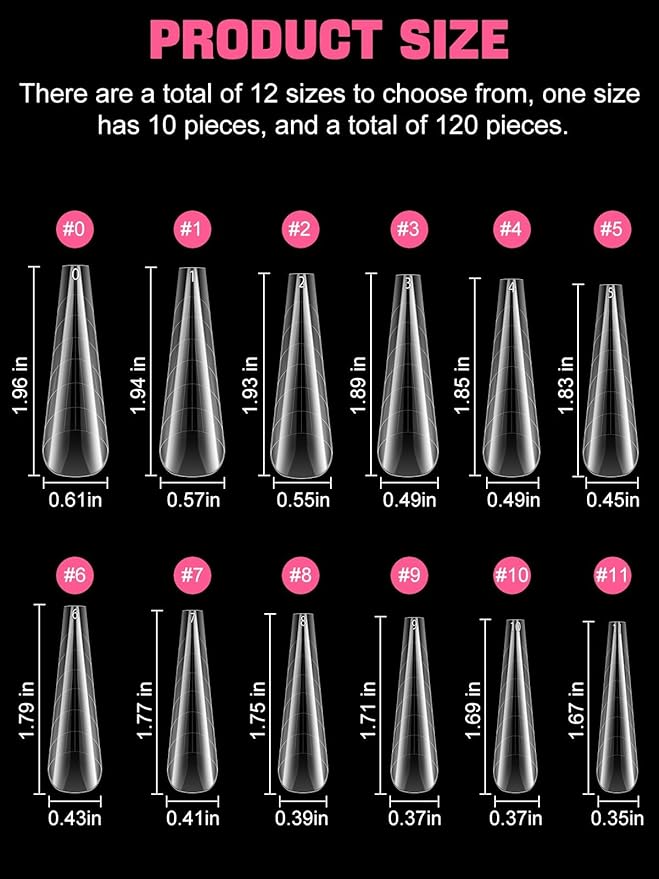 TOROKOM 120Pcs Poly Extension Gel Dual Forms Clear Tips Set - Acrylic False Nails With 12 Sizes Square Stiletto Gel Forms Full Cover Reusable Molds