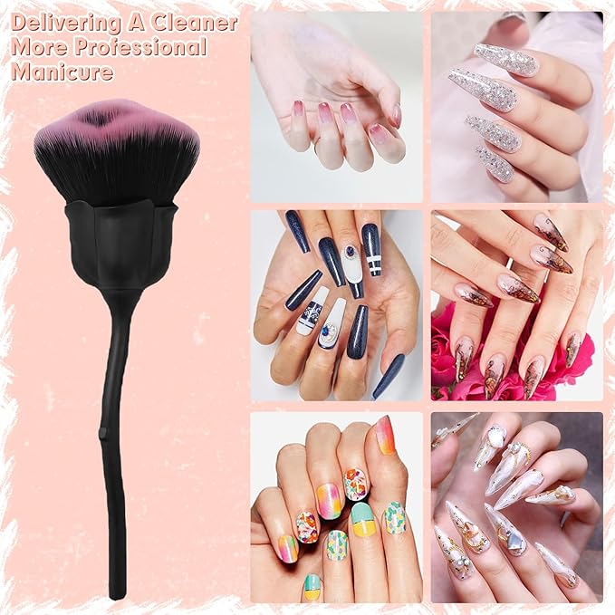 2 PCS Nail Dust Brush, Ultra Soft Nylon Dust Brush for Nails, Nail Brushes for Nail Art Cleaner Tools, Rose Shape Nail Brush & Makeup Brush