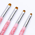 4Pcs Professional Acrylic French Manicure Clean-Up Brushes & Dotting Pens - Pink Heart Handles, Precision Tips (#10#12#14#16) for Nail Art, Cuticle Care (pink)