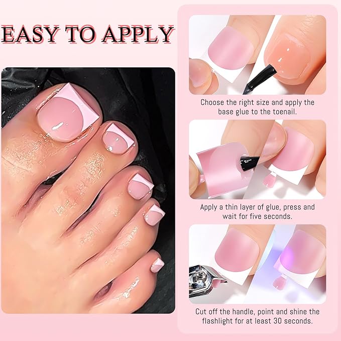 150pc Pink French Tips Press on Toenails Women Fake Toe Nails Kit, Berry Pink Toe Nail Press ons Nail Short Square Fake Toenails French Toes Nail Tips Stick Acrylic Toes Nails with Adhesive Tabs