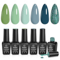Beetles Green Gel Nail Polish Set - 6 Colors Green Gray Blue Glitter Nail Gel Polish Soak off Uv Gel Nail Art Manicure Gifts for Women