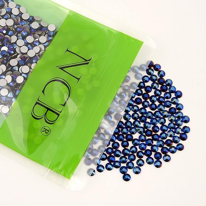 NCB Nancybeads 3000pcs Flatback Round Glass Nail Art Rhinestones Crystal for DIY Making Accessories Shoes, Clothes, Face Art, Bags, Manicure (Mine Blue, SS4 3000pcs)