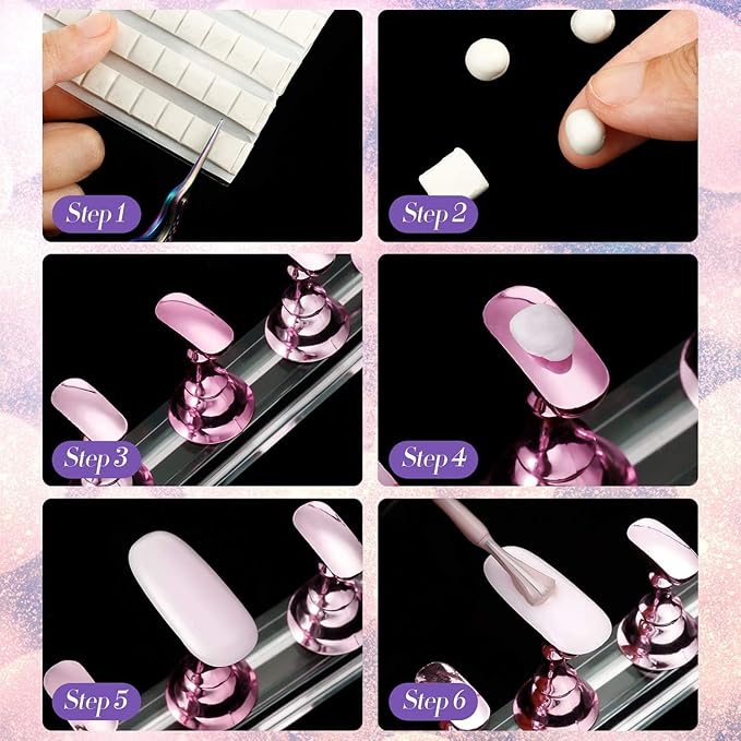 Blulu 2 Set Nail Stand for Painting Press Nail Holder Acrylic Magnetic Tips Training Fingernail Display Stands DIY Crystal Holders and 96 Pieces White Reusable Adhesive Putty(Metal Pink)