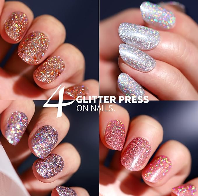 Teenitor Short Press on Nails, Round Fake Nails, Glossy Glue on Nails,288pcs Glitters Press on Nails