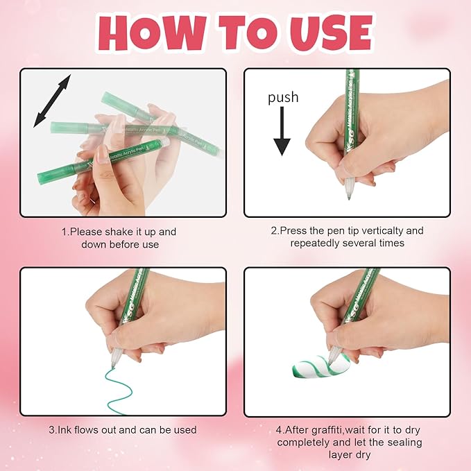 XSG 12 Colors Nail Art Pens Set - Professional Nail Point Graffiti Dotting Pen with Bullet Tip for Drawing, Dotting, Lining & Nail Polish Set Acrylic Nail Designs DIY Manicure Kit for Home Salon