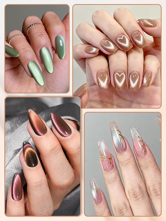 EBANKU 6 in 1 Cat Eye Nail Magnet Tool Set, 6PCS Heart Magnet with Y-Shaped Guide for Cat Eye Gel Polish, Magnetic Nail Art Tool for French Stunning Cat Eye Effect, DIY Manicure Kit