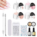 Solid Nail Builder Gel Set, Nail Extension Gel with Nail Art Tools, DIY Non Stick to Hand for Nail Art, Solid Builder Gel Manicures Nail Enhancement Gel 3D Gel Art Building & Sculpting Gel Carving