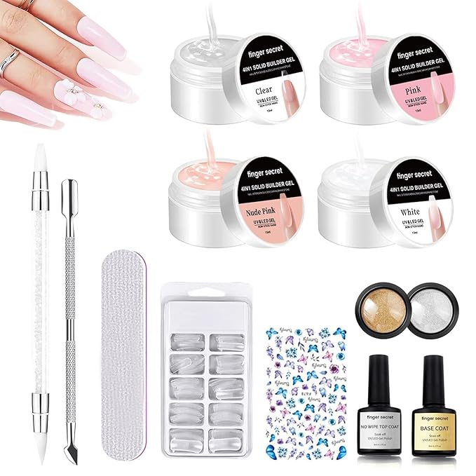 Solid Nail Builder Gel Set, Nail Extension Gel with Nail Art Tools, DIY Non Stick to Hand for Nail Art, Solid Builder Gel Manicures Nail Enhancement Gel 3D Gel Art Building & Sculpting Gel Carving