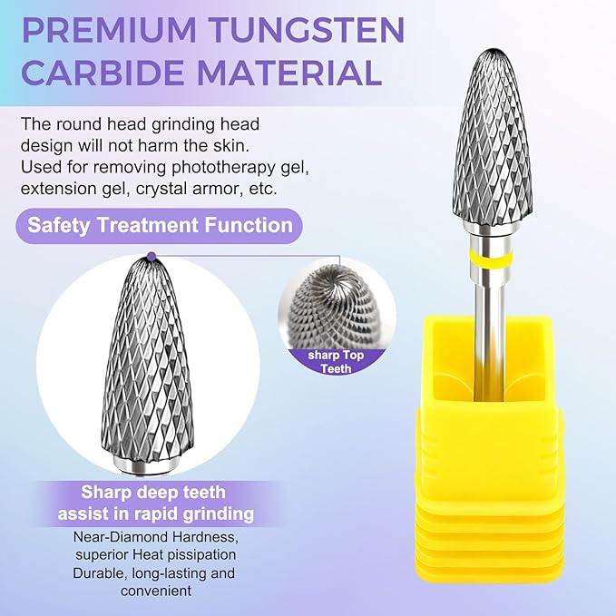 Fantexy 3/32" Carbide Nail Drill Bit - Remove Acrylic Hard Gels Quickly and Safely,Professional Cone Tungsten Drill Bits Set Nail File Acrylic for Manicure,Pedicure,Cuticle Cleaner (Extra Fine - XF)