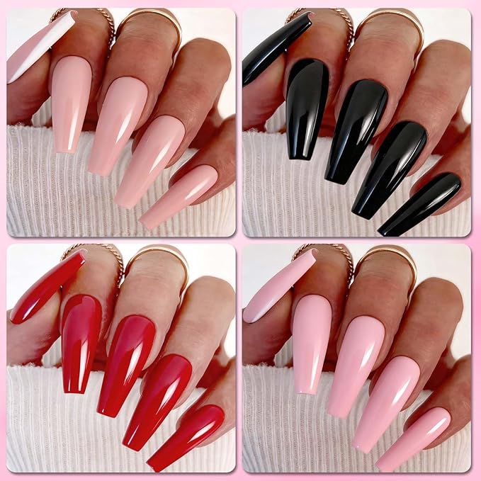 LoveOurHome 576pc Coffin Press on Nails Long Colored Fake Nails Tips Full Cover Medium Ballerina Press on Nail Acrylic Artificial False Fingernails Manicure Decor