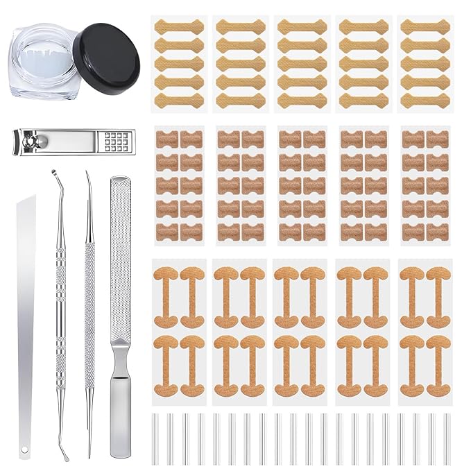 120pcs Ingrown Toenail Removal Kit, Professional Ingrown Toenail Corrector Kit, 3 Types Shaped Strips Toenail Stickers with 5 Pedicure Tools, Effective Removal of Ingrown Toenails
