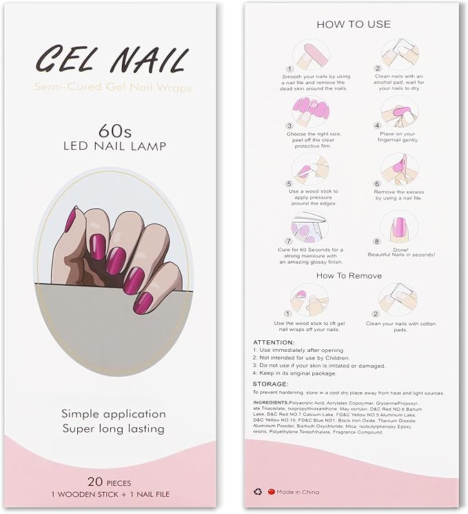 JMEOWIO Gel Nail Stickers Purple Red Glitter Cat Eyes Semi Cured Gel Nail Strips Wraps UV/LED Nails Art Design Decoration Accessories