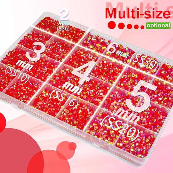 Red AB Resin Rhinestones w B7000 Jewelry Glue for Bedazzling Crafting 2mm 3mm 4mm 5mm 6mm Flatback Jelly Stones Diamonds Gems Bedazzler Kit for Nails Face Eyes Makeup Tumblers Bottles Crafts