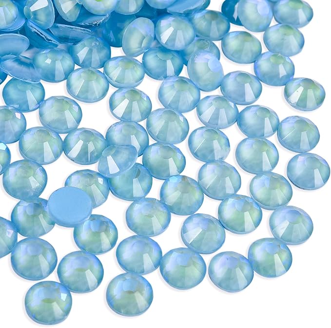 Blinginbox Flatback Rhinestones Round Gems, 1440pcs Luminous Series Glass Stones Neon Gems Non Hotfix Crystal Rhinestones for Nail Charms Crafts Clothes Tumblers,Ice Blue AB Luminous,SS6.