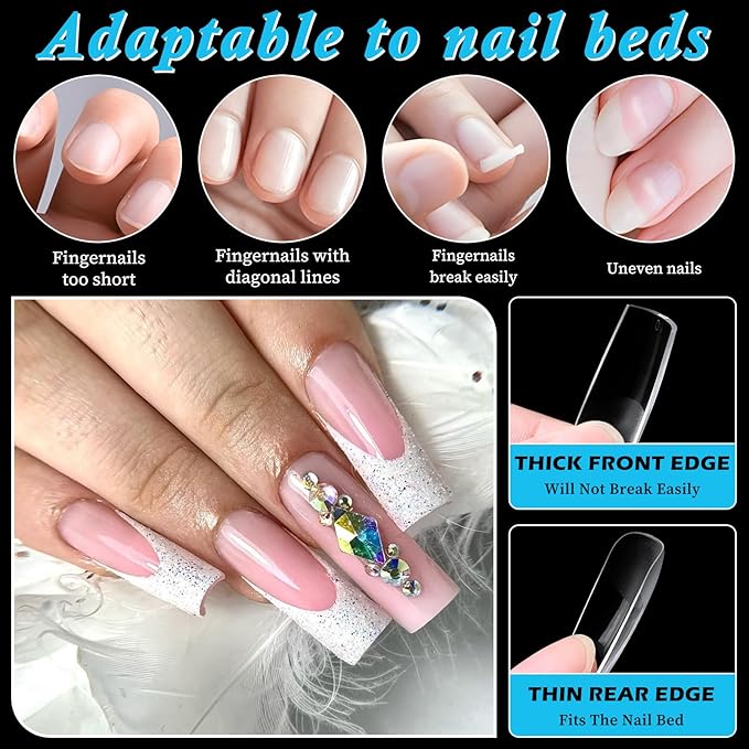 LoveOurHome 420pc Long Square Fake Nail Tips Clear Press on Nails, Square Gel Nail Tips Full Cover Soft Gel Nails Tip Long Artificial Fingernails False Nails for Nail Extension 15 Sizes