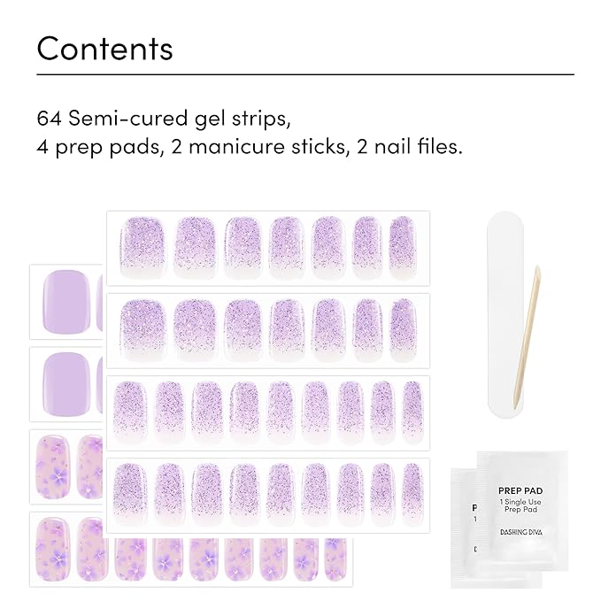 Dashing Diva Glaze Nail Strip Duo - For The Lilac Lover Collection - Icing on the Cake & Moment in Time - Long Lasting, Chip Resistant, Semi-Cured Gel Nail Strips - Contains 2 Colors