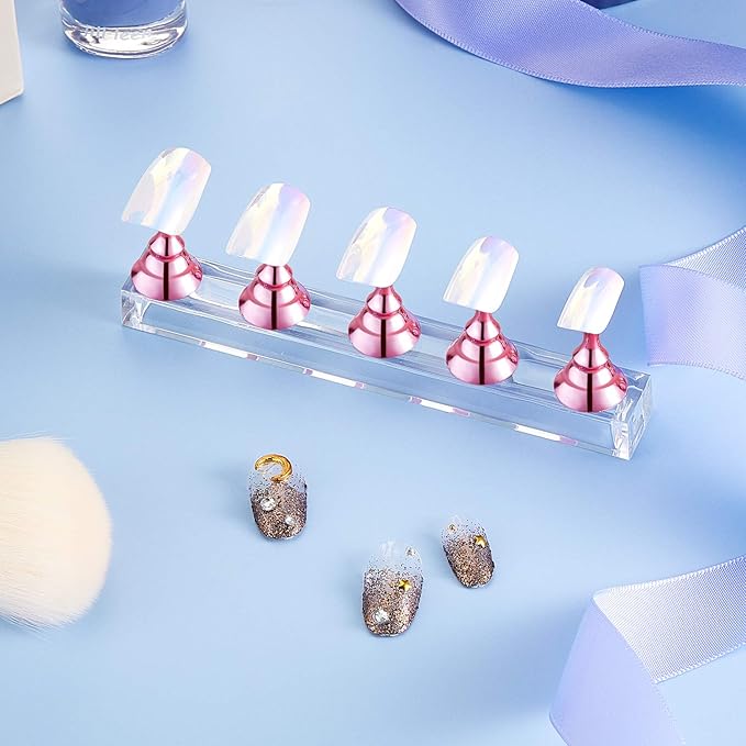 Blulu 2 Sets Nail Stand for Press on Acrylic Nails Display Practice Magnetic Fake Nail Holder for Painting Nails for False Fingernail Manicure Tool Home DIY Salon Supplies(Pink)