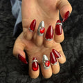 Handmade Press On Nails Medium Almond Shape,10Pcs Red Rhine stone Acrylic Fake Nails,Glue On Nail with 3D Charms for Woman Daily Wear&Wedding（Design Concept:Forever Love）
