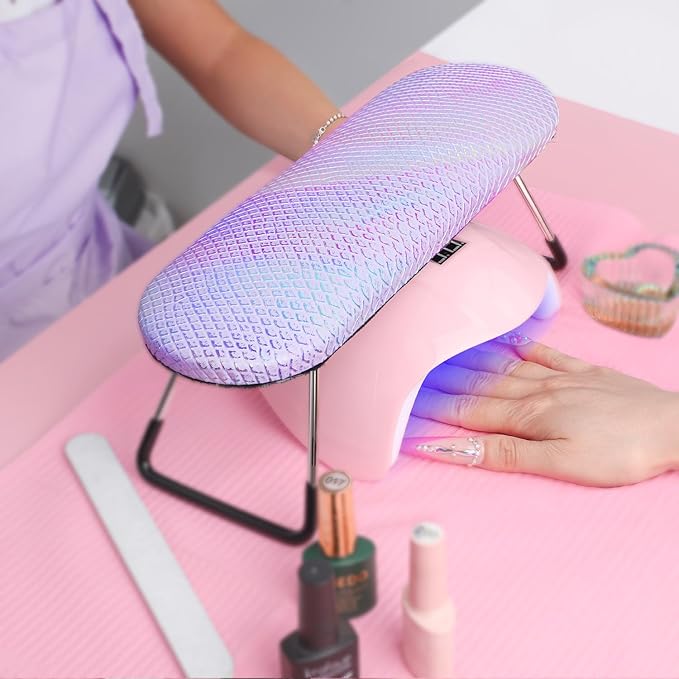krofaue Professional Nail Hand Rest Stand - Nail Arm Rest High Density Sponge Foldable PU Leather Nail Arm Rest for Nail Tech with Non-Slip Stable Reduce Hand Fatigue Fit for Manicure Salon Use Purple