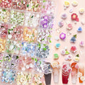 24Grid Random Mixed Flower Nail Charms - Colorful Floral Nail Decor Charms With Pearl Leaves & Resin Camellia Rose Designs