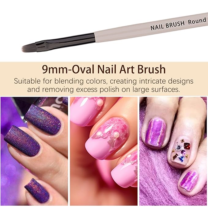 Oval Nail Cleanup Brush, Gel Nail Brushes Acetone Manicure Brush for Builder Gel | French Tips | Salon & Home Use | Nail Artists & DIY Enthusiasts