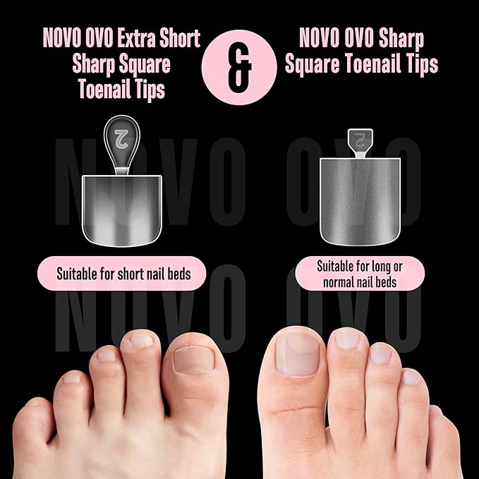 NOVO OVO Extra Short XS XXS Toe Nail Tips Sharp Square Press on Full cover, Soft Gel False Toenail Extension Kit, Pre-etched Clear Matte Fake Nails for Salon DIY Acrylic Pedicure x 16 Sizes 224 Pcs