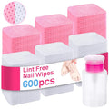 600 PCS Lint Free Nail Wipes,Non-Woven Fabric Nail Cleaning Pads Lash Extensions Glue Cleaning Wipes,accompanied by 1 Empty Pump-Style Bottle Dispenser Nail Care Set (Pink and white)