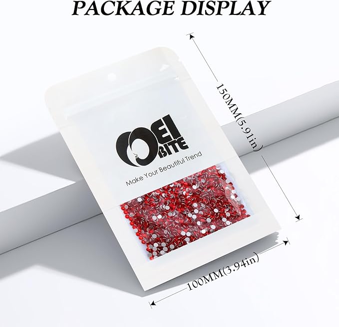 Red Flatback Rhinestones, Glass Rhinestones for Nail Art and Craft, Glue Fix, Loose Crystal Gemstones(Red, SS8, 2880pcs, 2.3-2.5mm)