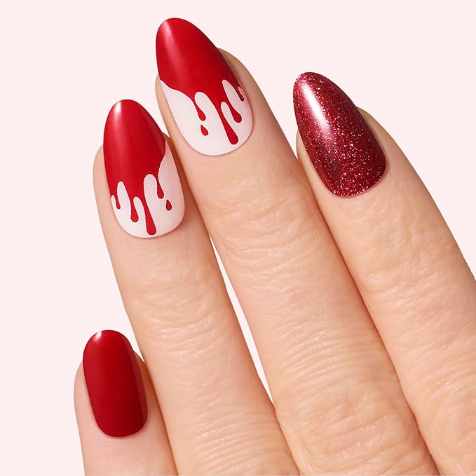 Dashing Diva Gloss Nail Strips - Michael Myers Loves My Mani - UV Free, Chip Resistant, Long Lasting Gel Nail Stickers - 3-Piece Manicure Set - Contains 32 Wraps, 1 Prep Pad, 1 File