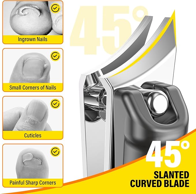 Upgrade Long Handled Toenail Clippers for Thick Toenails for Seniors, Angled Head Large Toe Nail Clippers Set for Men with Lock, Heavy Duty Ingrown Toenail Clippers Slanted Nail Cutter Wide Jaw