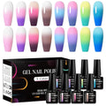 MEET ACROSS Color Changing Gel Nail Polish Kit, 8 Colors Pink Red Blue Purple Temperature Change Gel Polish Soak Off Uv Led Diy Nail Art Salon Manicure Gifts for Women