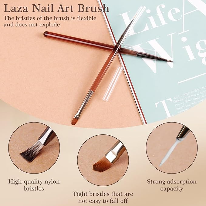 Laza 2pcs Nail Brushes, Nail Drawing brush for Petal and Butterfly Detailing,Double Ended Nails Art Brushes for French Lines and Nail Painting, Nail Art Tool Set for Manicure DIY Nail Design