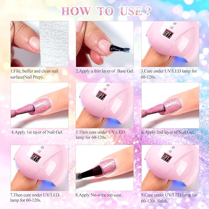 MTSSII Reflective Glitter Gel Polish Set, 12 Colors Gel Nail Polish Set Nails Gel Blue Hot Pink Purple Soak Off Uv Led Gel Nail Polish Kit Nail Gift for Her