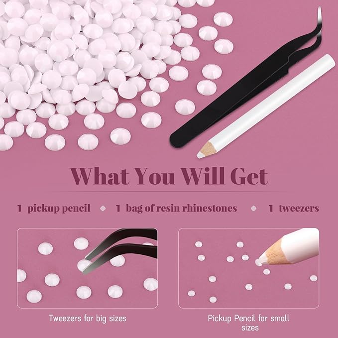 4000PCS 5mm Resin Rhinestones Bulk for Crafting (White), Flatback Bedazzling Crystals for Crafts DIY Nail Decoration, Gems Charms for Tumbler Shoes Clothing Fabric with Pickup Pen and Tweezers