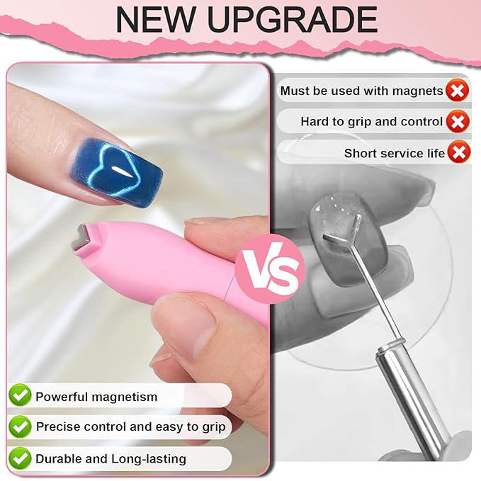 Cat Eye Magnet Set, 3 in 1 Heart Magnet for Cat Eye Gel Polish, 6 in 1 Cat Eye Nail Magnet for Beginners and Pros, Multifunctional Nail Magnet Tool for Nail Art DIY at Home (Pink)